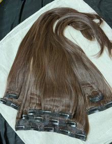 Royal Length 18-Clip Hair Extension Set showing hair colour, texture and attachment detail
