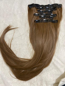 Royal Length 18-Clip Hair Extension Set showing hair colour, texture and attachment detail