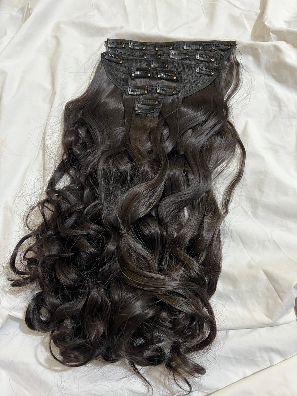 Royal Length 18-Clip Hair Extension Set showing hair colour, texture and attachment detail
