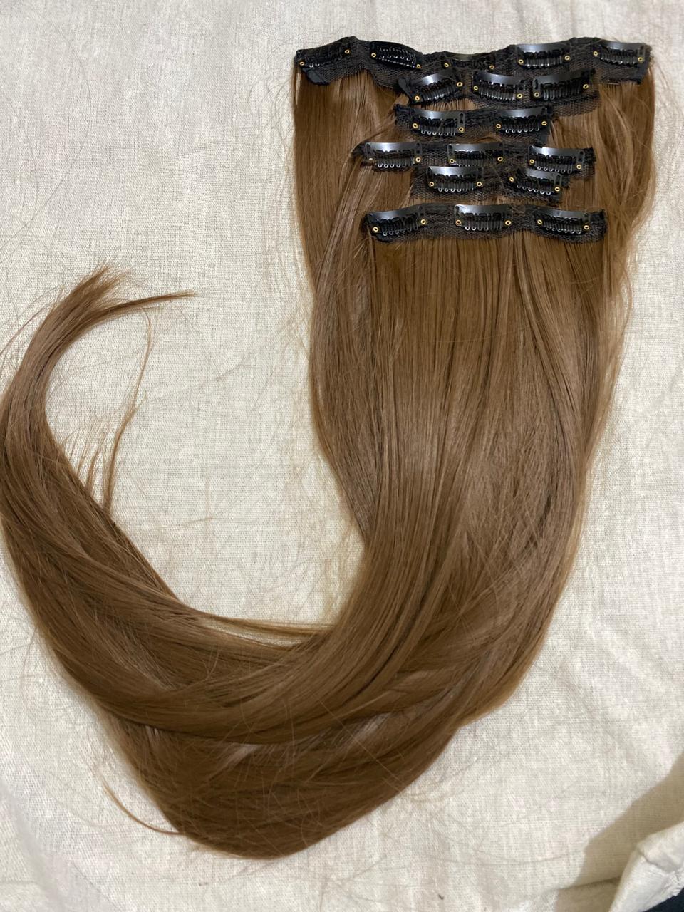 Royal Length 18-Clip Hair Extension Set showing hair colour, texture and attachment detail