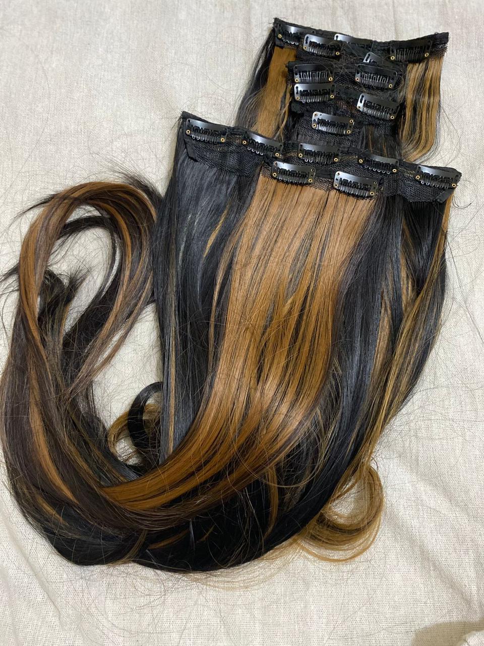 Royal Length 18-Clip Hair Extension Set showing hair colour, texture and attachment detail