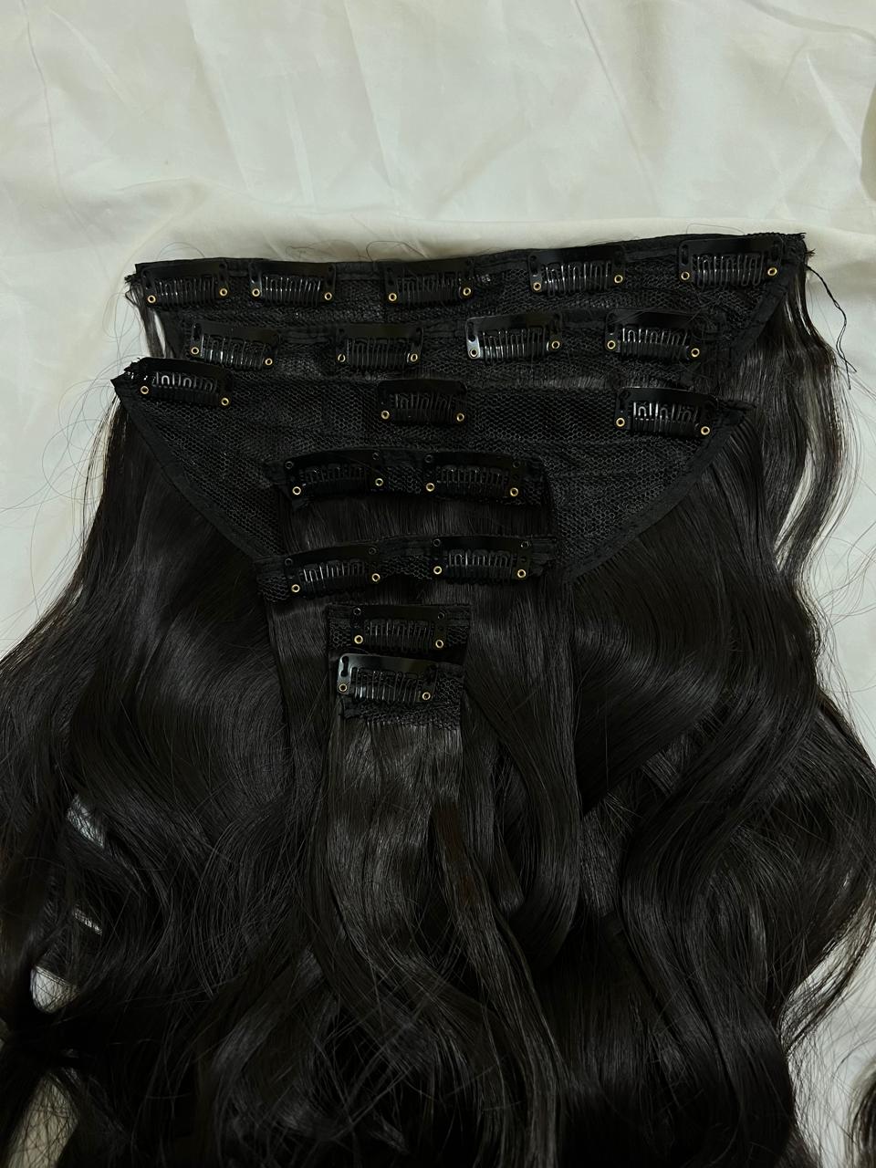 Royal Length 18-Clip Hair Extension Set showing hair colour, texture and attachment detail