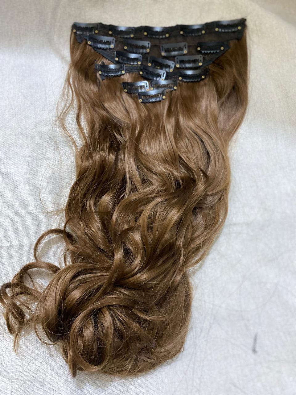 Royal Length 18-Clip Hair Extension Set showing hair colour, texture and attachment detail
