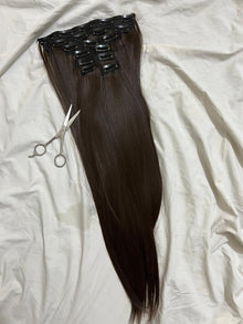 Royal Length 18-Clip Hair Extension Set showing hair colour, texture and attachment detail