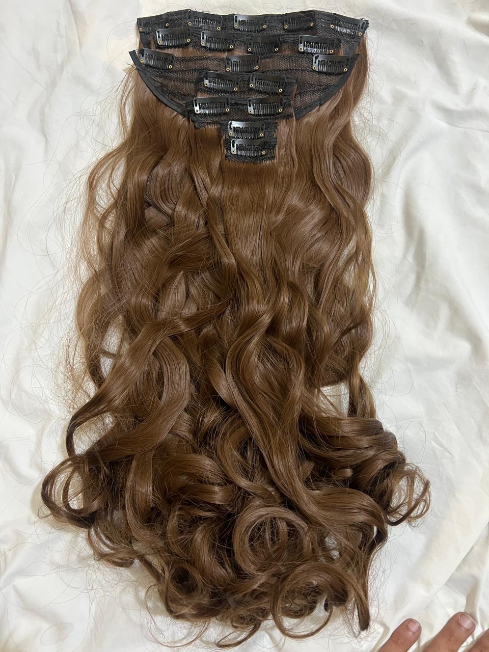 Royal Length 18-Clip Hair Extension Set showing hair colour, texture and attachment detail