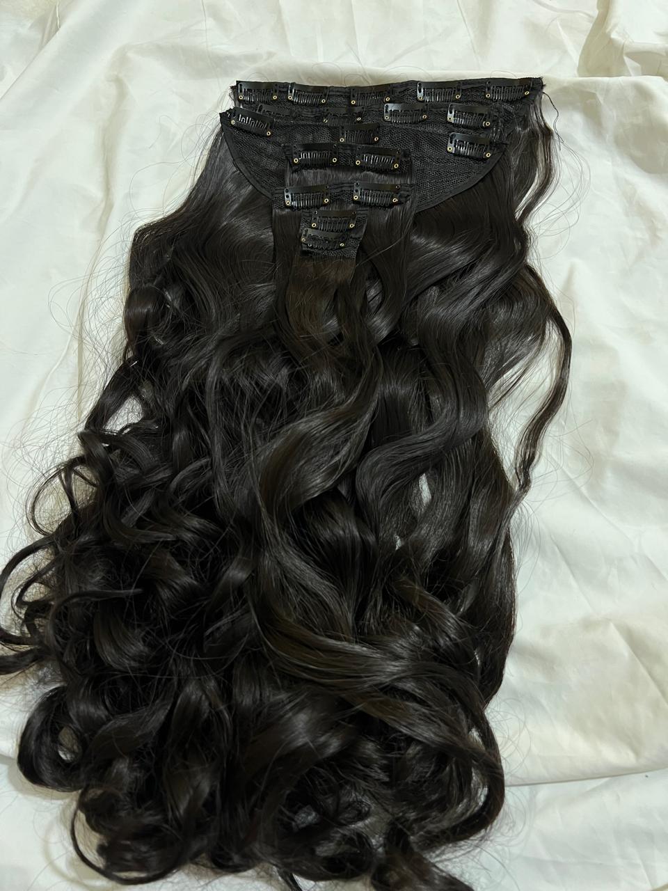 Royal Length 18-Clip Hair Extension Set showing hair colour, texture and attachment detail
