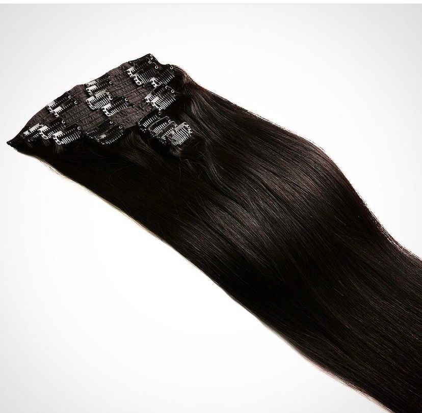 Royal Length 18-Clip Hair Extension Set showing hair colour, texture and attachment detail