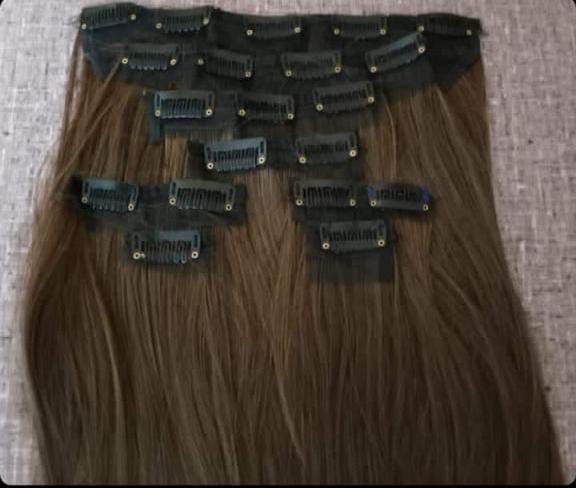 Royal Length 18-Clip Hair Extension Set showing hair colour, texture and attachment detail