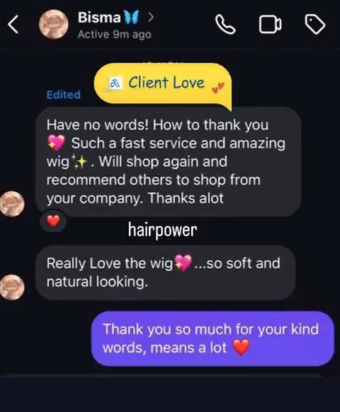 Customer feedback screenshot shared by Hair Powered